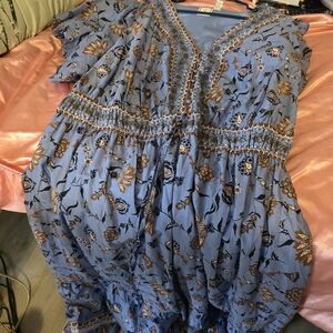 Floral Blue and Brown Dress